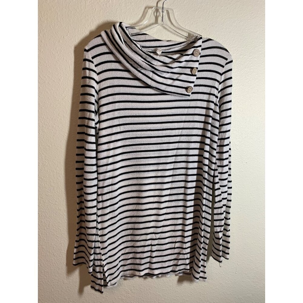 Pink Blush Striped Long Sleeve Shirt Womens Size Large White, Black AC10